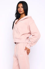 Cant Miss It Boxy Zip Front Hoodie Dusty Pink