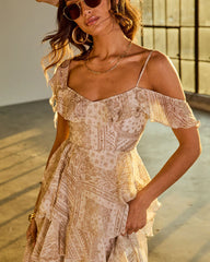 Sunset Drifter Ruffle Paisley Print Maxi Dress