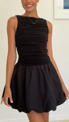 Meera Boat Neck Mini Dress Black