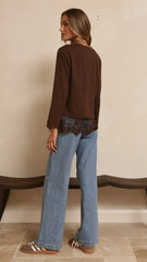 Alina Lace Trim Top Chocolate