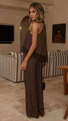 Elaia High Neck Top Pants Set Chocolate