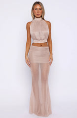 Runway Ready Glitter Maxi Skirt Rose