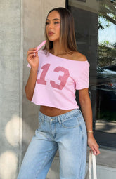 Whenever Youre Ready Off Shoulder Relaxed Tee Pink