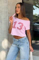 Whenever Youre Ready Off Shoulder Relaxed Tee Pink