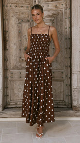 Balina Maxi Dress Chocolate Polka