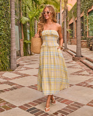 Misty Aura Plaid Ruffle Strapless Top