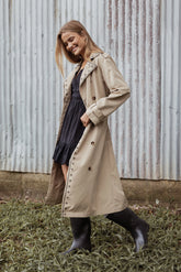 Grayson Embroidered Trim Trench Coat Taupe