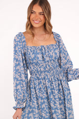 Aine Midi Dress Blue Floral