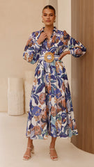 Aida Long Sleeve Maxi Dress Azure Blue