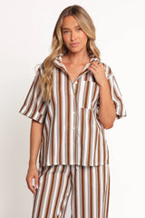 Thalia Short Sleeve Shirt Chocolate Stripe