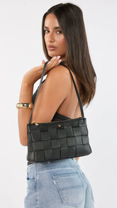 Portia Woven Shoulder Bag Black Gold
