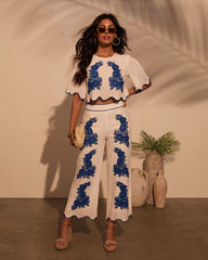 Ocean Drive Embroidered Cropped Linen Top