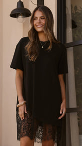 Avei Lace T Shirt Mini Dress Black