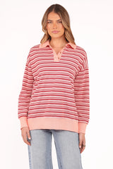 Beau Long Sleeve Jersey Top Pink Stripe