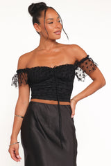 Aster Off Shoulder Mesh Top Black