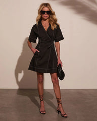 Nella Contrast Wrap Tie Mini Dress