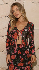 Brianna Open Tie Top Dark Floral