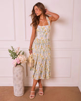 Sunlit Horizon Floral Halter Neck Midi Dress