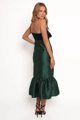 Amelie Bow Front One Shoulder Midi Dress Black Emerald