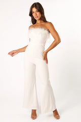 Louise Feather Trim Jumpsuit White