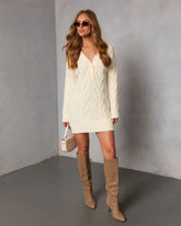 Solvayne Cable Knit Mini Sweater Dress