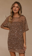 Zanthe Sequin Mini Dress Mocha