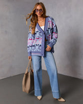 Maristella Intarsia Knit Button Down Cardigan