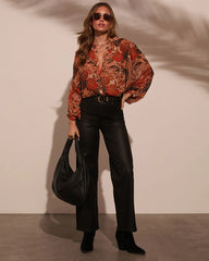Italiano Paisley Button Down Blouse