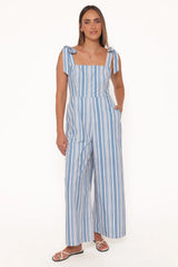 Ella Tie Shoulder Jumpsuit Blue White Stripe