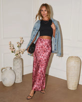 Between Dusk Satin Paisley Maxi Skirt