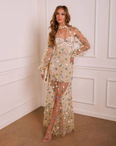 Bold Grace Floral Mesh Corset Maxi Dress
