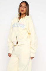 Daydreamers Madeline Boxy Zip Front Hoodie Lemon