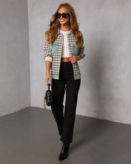 Cozy Together Tweed Denim Panel Button Up Coat