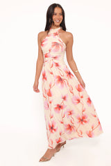 Kaira Halterneck Maxi Dress Pink Floral