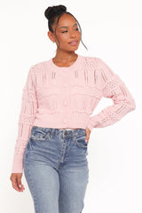 Aidy Crop Button Front Cardigan Pink