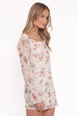 Everlyn Long Sleeve Mini Dress Cream Floral