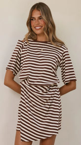 Adelia Mini Dress Chocolate Stripe