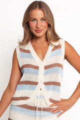 Talia Knit Vest Top Tan Blue