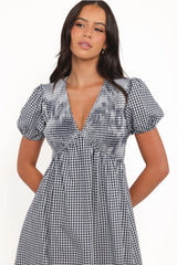 Ilyana Short Sleeve Maxi Dress Navy Gingham