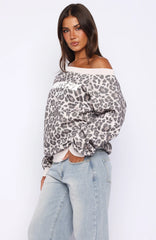 Offstage Printed Off Shoulder Sweater Leopard
