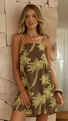 Bethani Mini Dress Brown Green Palm