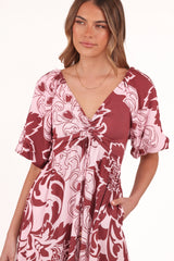 Shanae Maxi Dress Pink Brown Paisley