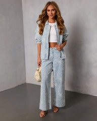 Early Bloom Embroidered Waist Tie Denim Jacket