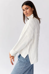 Dana Turtleneck Fringe Knit Sweater White