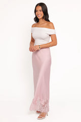 Alira Lace Trim Midi Skirt Pale Pink