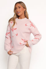 Carrington Bow Print Knit Sweater Pink