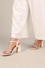 Allure Rhinestone Block Heel White