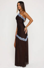 Perfect For You Halter Maxi Dress Dark Chocolate Powder Blue