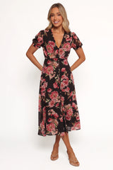 Logen Floral Midi Dress Black Floral