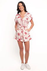 Kensie Tie Waist Romper Red